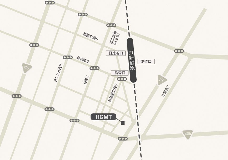 HGMT オフィス周辺地図 — JR新橋駅 烏森口より徒歩6分
